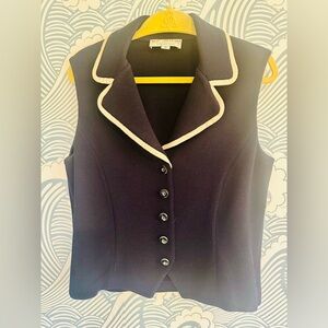 Vintage St. John Collection by Marie Gray Navy Knit Vest with White Accents